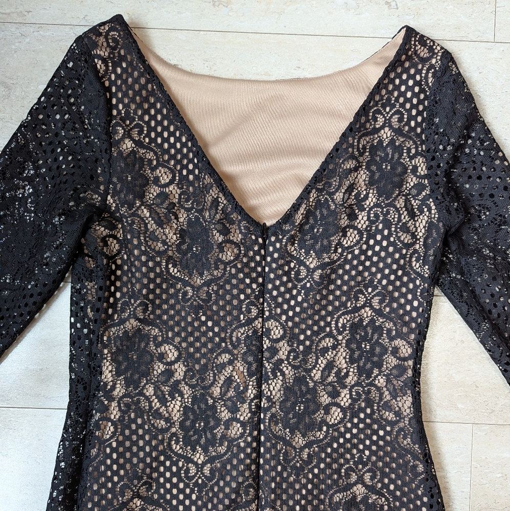Topshop Black Nude Lace Mini Dress Size 6 - Picture 7 of 8